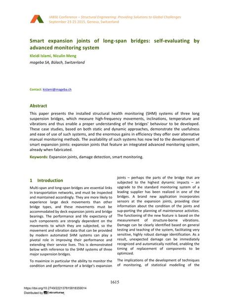  Smart expansion joints of long-span bridges: self-evaluating by advanced monitoring system