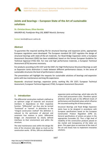  Joints and bearings – European State of the Art of sustainable solutions