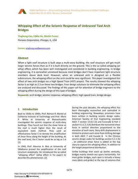 Whipping Effect of the Seismic Response of Unbraced Tied Arch Bridges