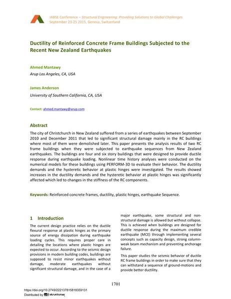  Ductility of Reinforced Concrete Frame Buildings Subjected to the Recent New Zealand Earthquakes