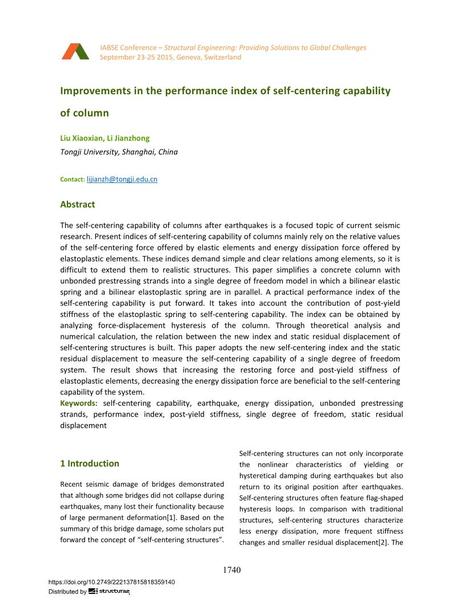  Improvements in the performance index of self-centering capability of column