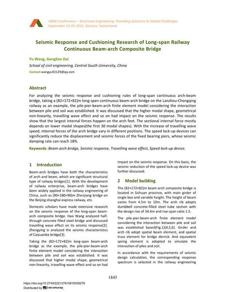  Seismic Response and Cushioning Research of Long-span Railway Continuous Beam-arch Composite Bridge