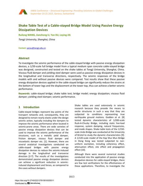  Shake Table Test of a Cable-stayed Bridge Model Using Passive Energy Dissipation Devices