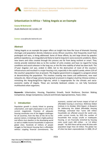  Urbanisation in Africa – Taking Angola as an Example