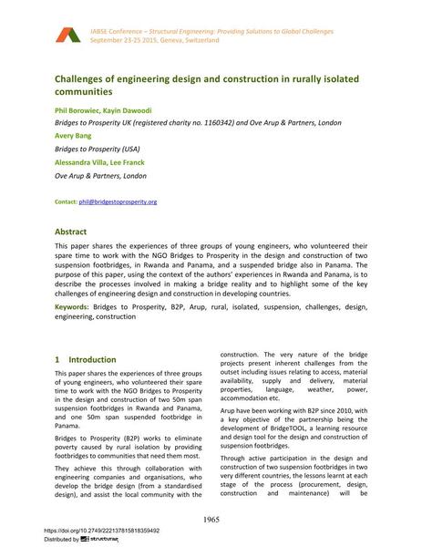  Challenges of engineering design and construction in rurally isolated communities