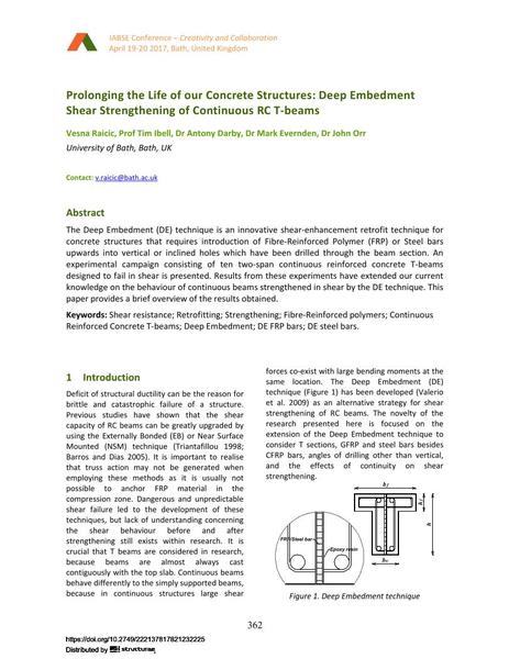  Prolonging the Life of our Concrete Structures: Deep Embedment Shear Strengthening of Continuous RC T-beams