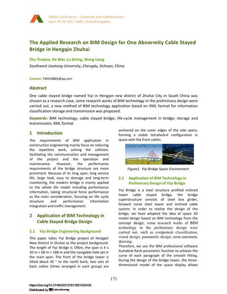 The Applied Research on BIM Design for One Abnormity Cable Stayed Bridge in Hengqin Zhuhai