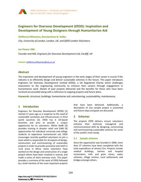  Engineers for Overseas Development (EfOD): Inspiration and Development of Young Designers through Humanitarian Aid