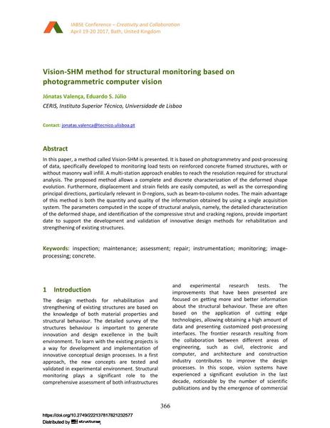  Vision-SHM method for structural monitoring based on photogrammetric computer vision