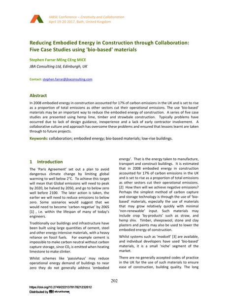  Reducing Embodied Energy in Construction through Collaboration: Five Case Studies using 'bio-based' materials