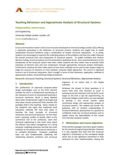  Teaching Behaviour and Approximate Analysis of Structural Systems