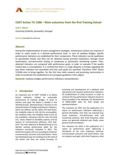  COST Action TU 1406 – Main outcomes from the first Training School