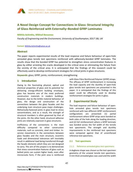 A Novel Design Concept for Connections in Glass: Structural Integrity of Glass Reinforced with Externally–Bonded GFRP Laminates
