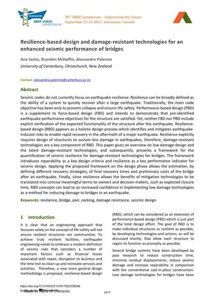  Resilience-based design and damage-resistant technologies for an enhanced seismic performance of bridges