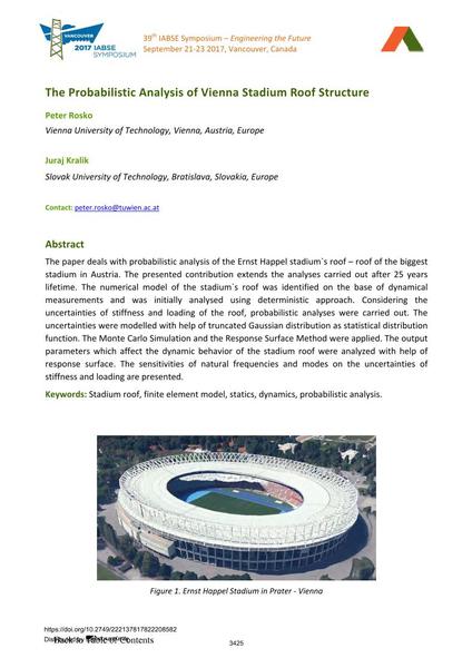 The Probabilistic Analysis of Vienna Stadium Roof Structure