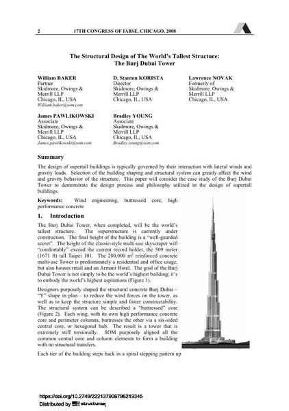 The Structural Design of The World’s Tallest Structure: The Burj Dubai Tower