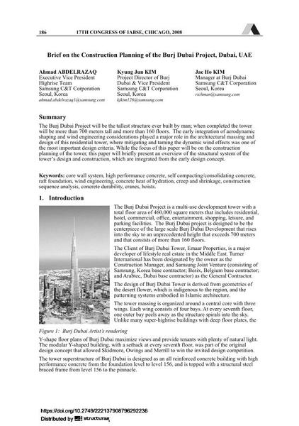  Brief on the Construction Planning of the Burj Dubai Project, Dubai, UAE