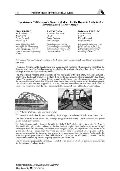 Experimental Validation of a Numerical Model for the Dynamic Analysis of a Bowstring Arch Railway Bridge