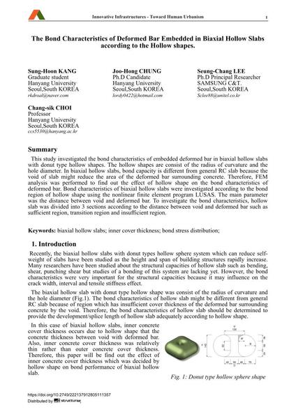 The Bond Characteristics of Deformed Bar Embedded in Biaxial Hollow Slabs according to the Hollow shapes.