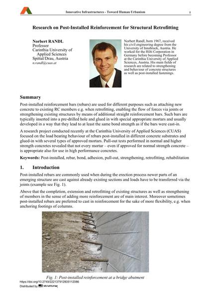  Research on Post-Installed Reinforcement for Structural Retrofitting