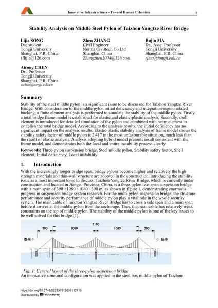  Stability Analysis on Middle Steel Pylon of Taizhou Yangtze River Bridge