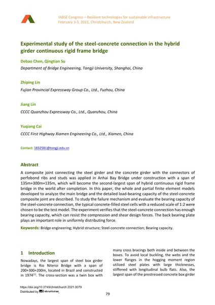  Experimental study of the steel-concrete connection in the hybrid girder continuous rigid frame bridge