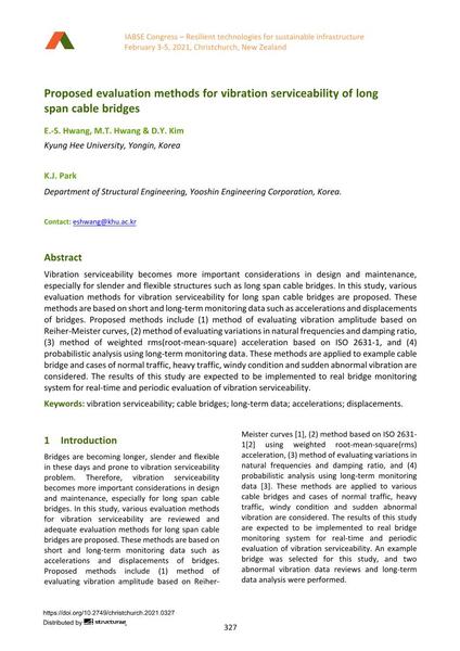 Proposed evaluation methods for vibration serviceability of long span cable bridges