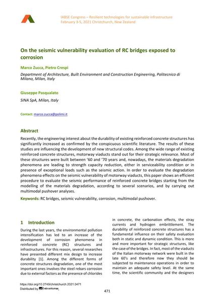 On the seismic vulnerability evaluation of RC bridges exposed to corrosion
