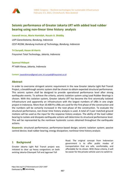  Seismic performance of Greater Jakarta LRT with added lead rubber bearing using non-linear time history analysis