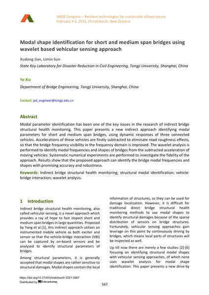  Modal shape identification for short and medium span bridges using wavelet based vehicular sensing approach