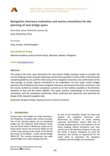  Navigation clearance evaluation and marine simulations for the planning of new bridge spans