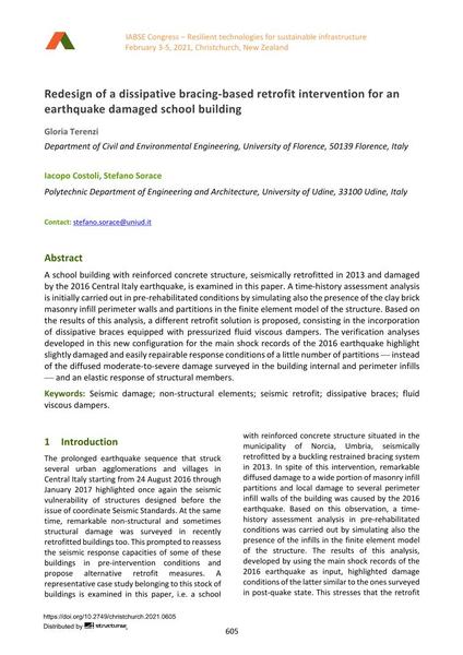  Redesign of a dissipative bracing-based retrofit intervention for an earthquake damaged school building