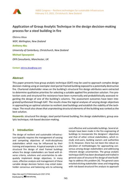  Application of Group Analytic Technique in the design decision-making process for a steel building in fire