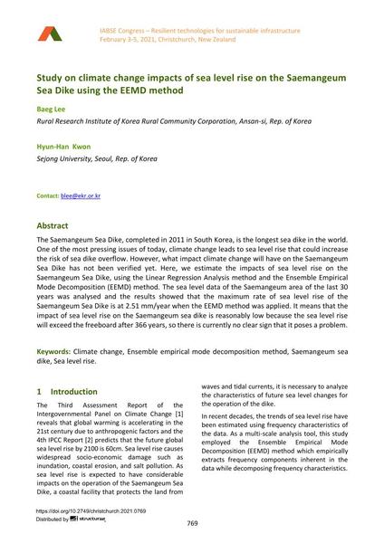  Study on climate change impacts of sea level rise on the Saemangeum Sea Dike using the EEMD method