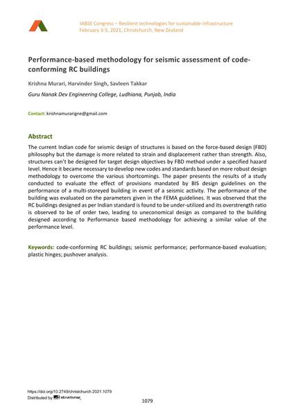  Performance-based methodology for seismic assessment of code- conforming RC buildings