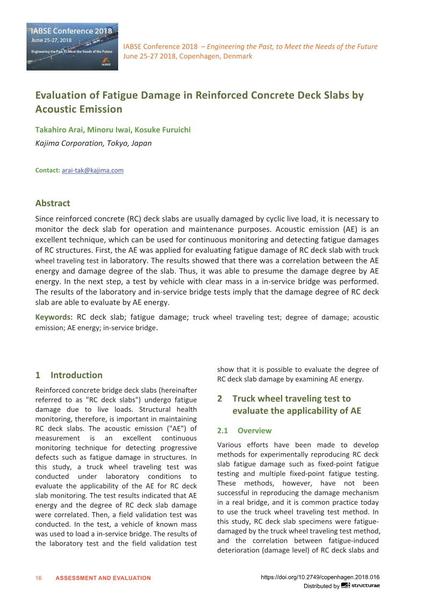  Evaluation of Fatigue Damage in Reinforced Concrete Road Slabs by Acoustic Emission