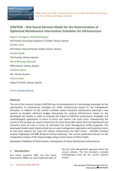  Einstein - Risk-Based Decision Model for the Determination of Optimized Maintenance Intervention Schedules for Infrastructure