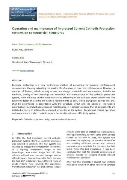  Operation and maintenance of Impressed Current Cathodic Protection systems on concrete civil structures
