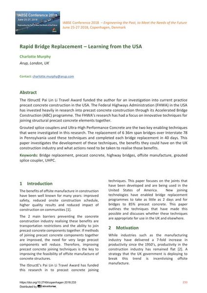  Rapid Bridge Replacement – Learning from the USA