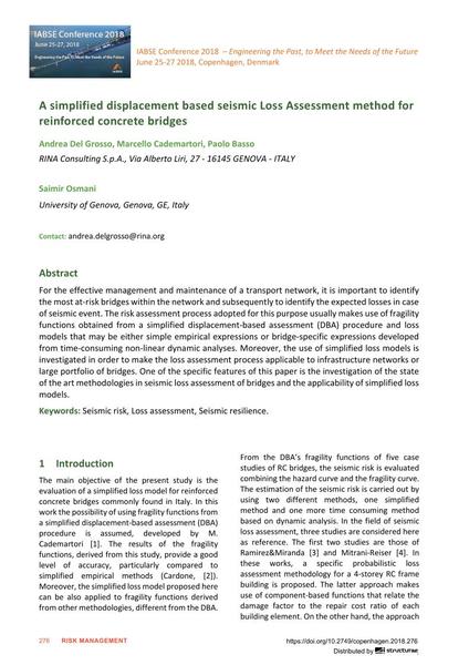 A simplified displacement based seismic Loss Assessment method for reinforced concrete bridges
