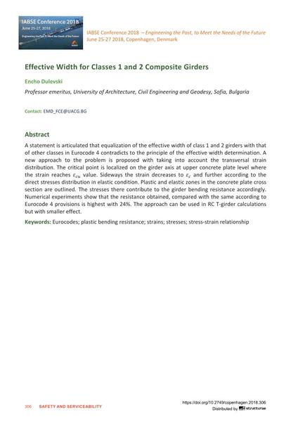  Effective Width for Section Classes 1 and 2 of Composite Girders