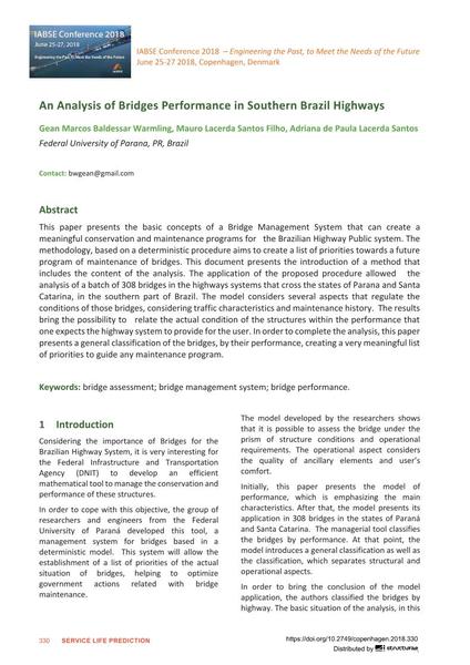 An Analysis of Bridges Performance in Southern Brazil Highways