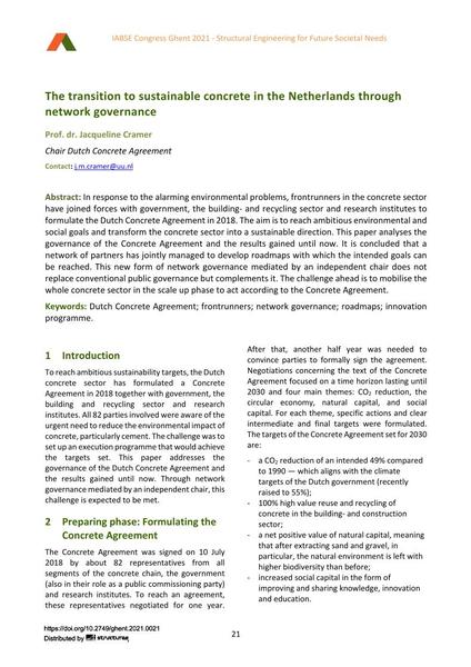 The transition to sustainable concrete in the Netherlands through network governance