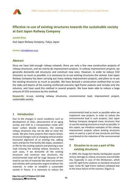  Effective re-use of existing structures towards the sustainable society at East Japan Railway Company