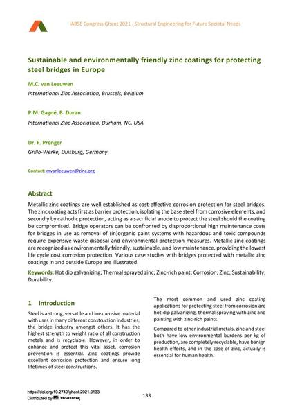  Sustainable and environmentally friendly zinc coatings for protecting steel bridges in Europe