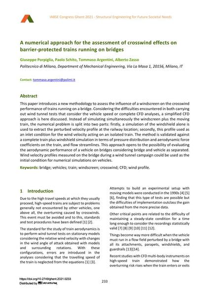 A numerical approach for the assessment of crosswind effects on barrier-protected trains running on bridges