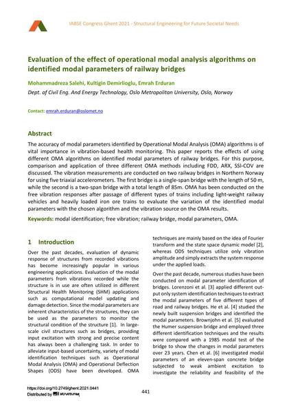  Evaluation of the effect of operational modal analysis algorithms on identified modal parameters of railway bridges