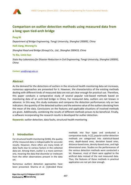  Comparison on outlier detection methods using measured data from a long span tied-arch bridge