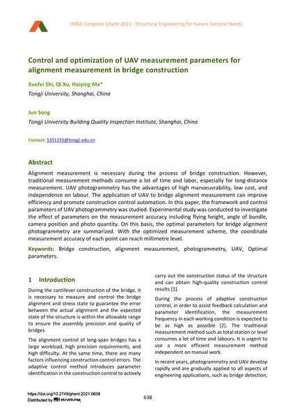  Control and optimization of UAV measurement parameters for alignment measurement in bridge construction