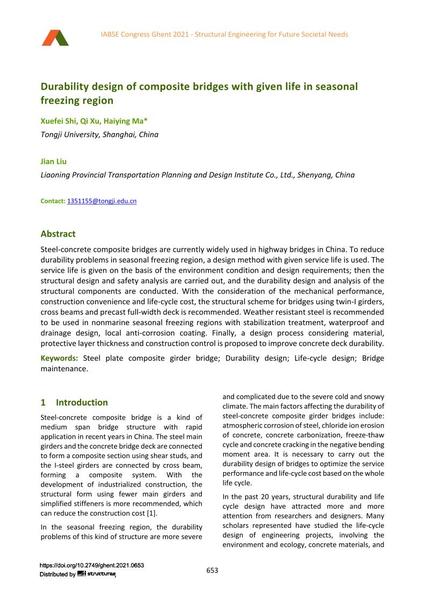 Durability design of composite bridges with given life in seasonal freezing region